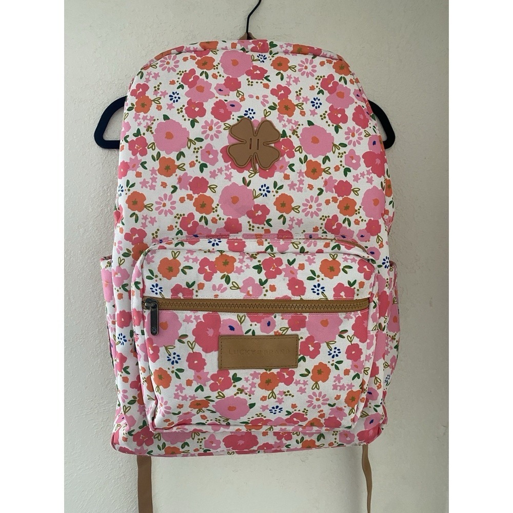 Lucky Brand Backpack White Background Pink & Orange Flowers